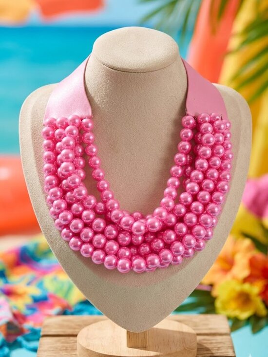 Boho Grow Studio Jewelry - NEW 5 Row SHIMMER Beaded Magnetic Collar Bib Statement Pink Fuchsia Necklace